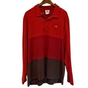 Men's Size 6 Colour block Lacoste Collared Long Sleeve Rugby Shirt - 100% Cotton